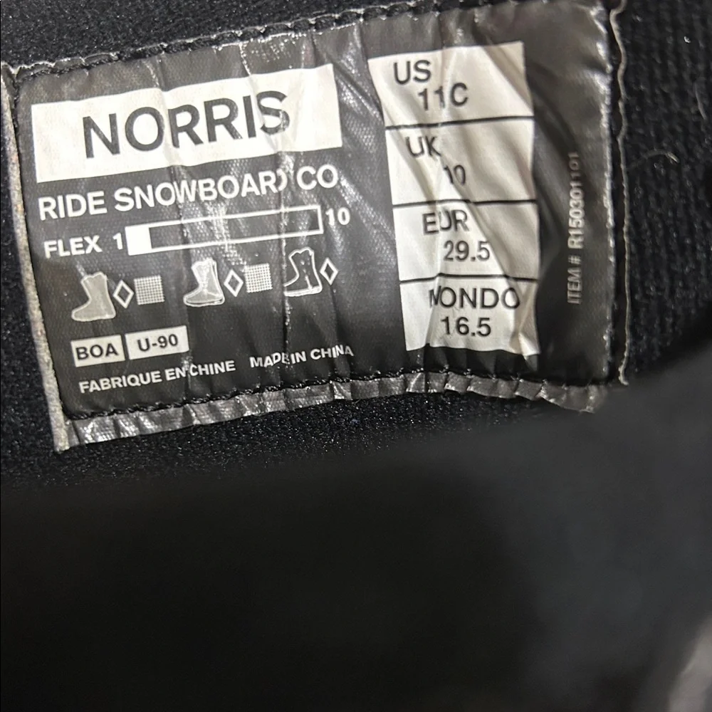 Ride Norris Boa Snowboard snow Boots camouflage outsole kids Size 11 black/grey